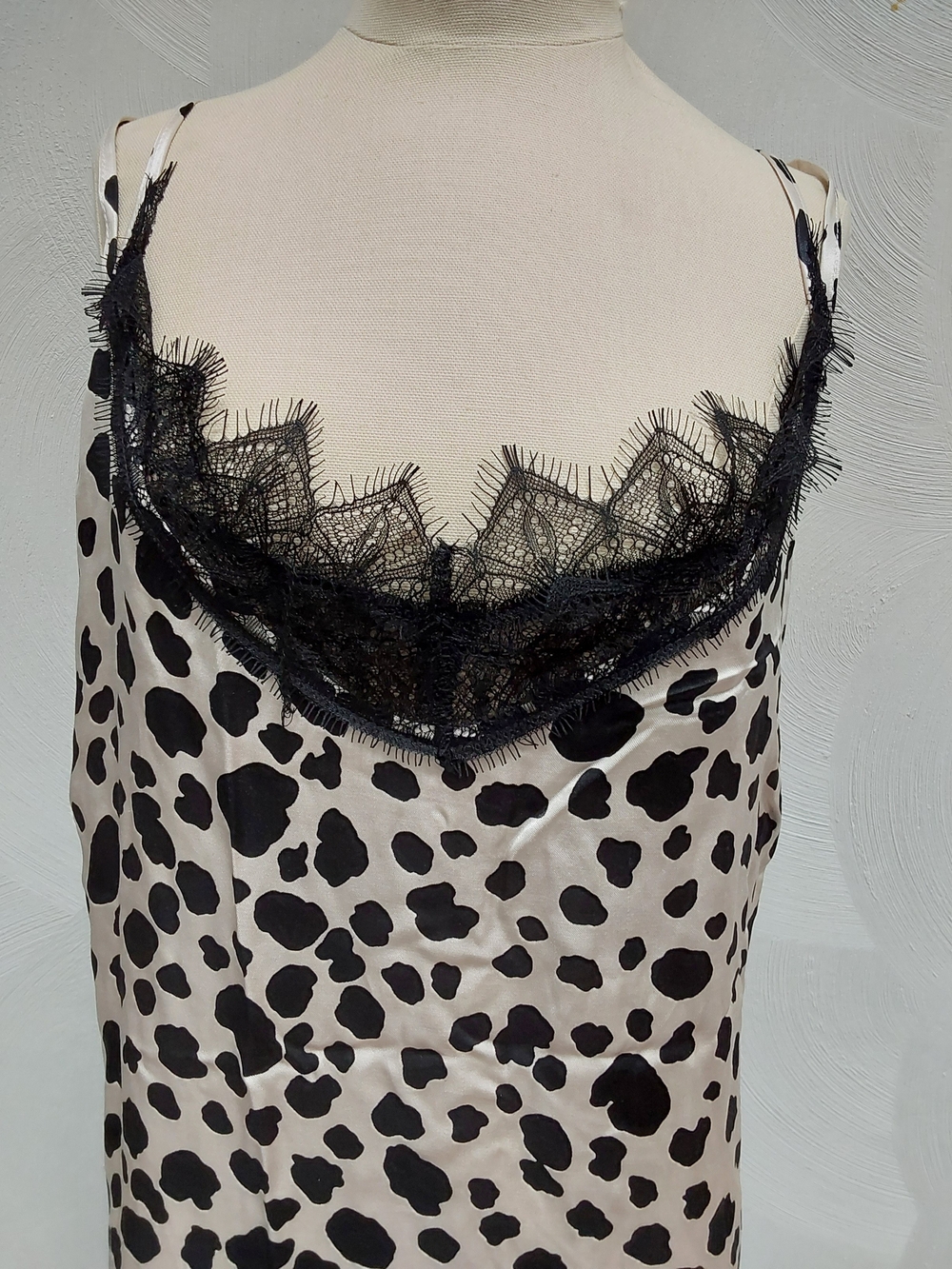 Anthropologie Black and Cream Spotted Lace-Trim Midi Dress - Picture 2 of 7